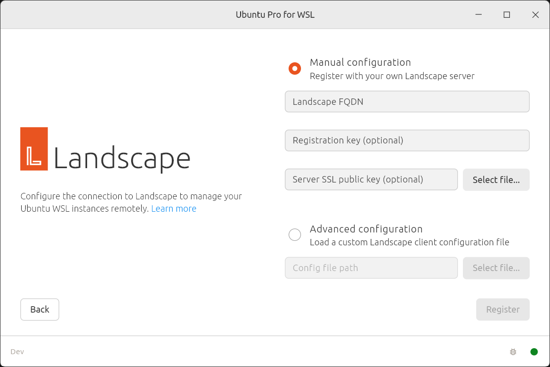 Main screen of the Pro for WSL GUI